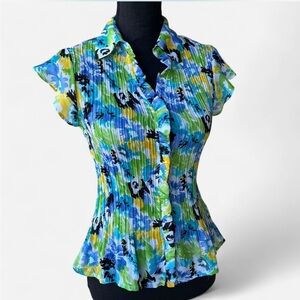 Sunny Leigh Y2K Floral Pleated Button Down Blouse size S P